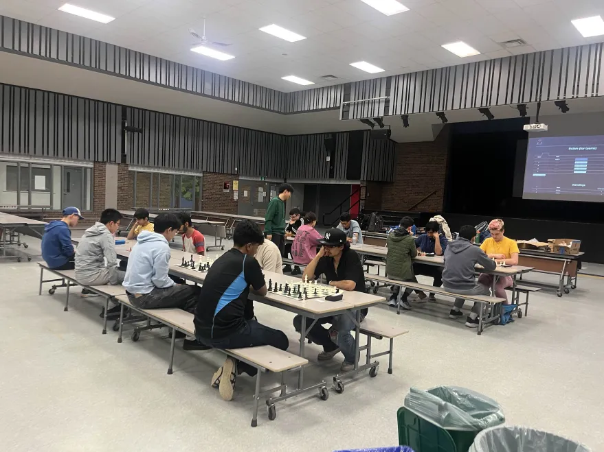 A wide shot of our high school chess tournament