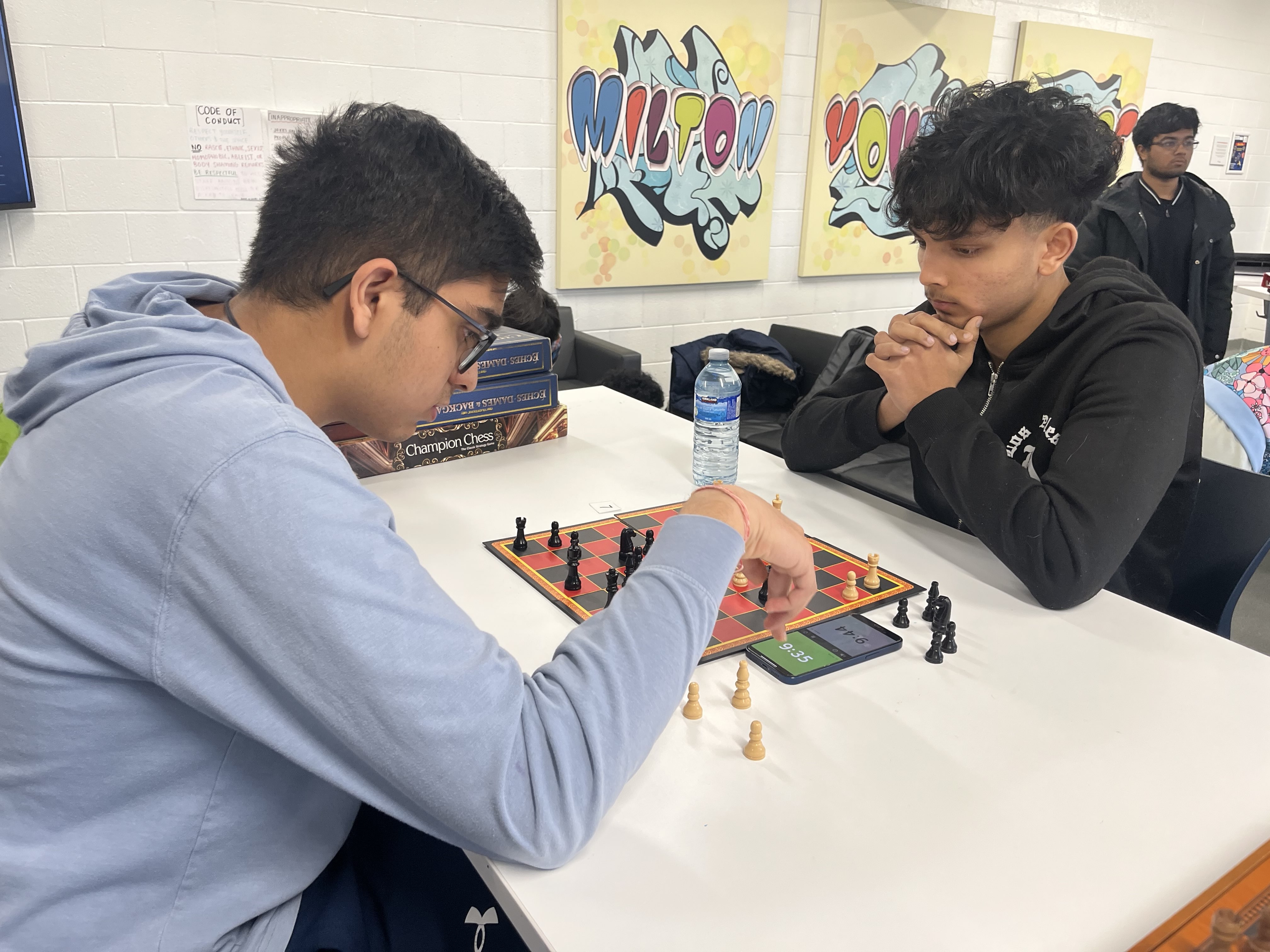 A closeup on a chess match